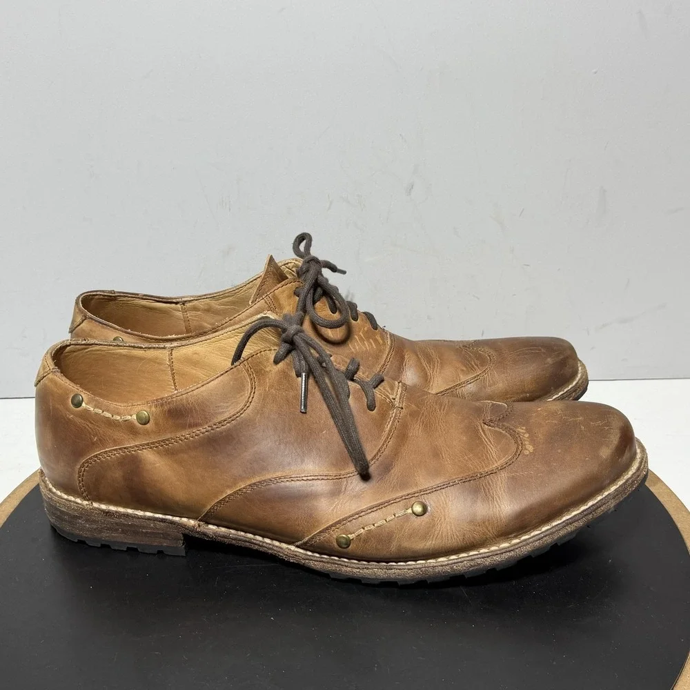 Bed Stu Shoes Mens Size 12 Brown Leather Lace Up Wingtip Casual Studded Oxfords